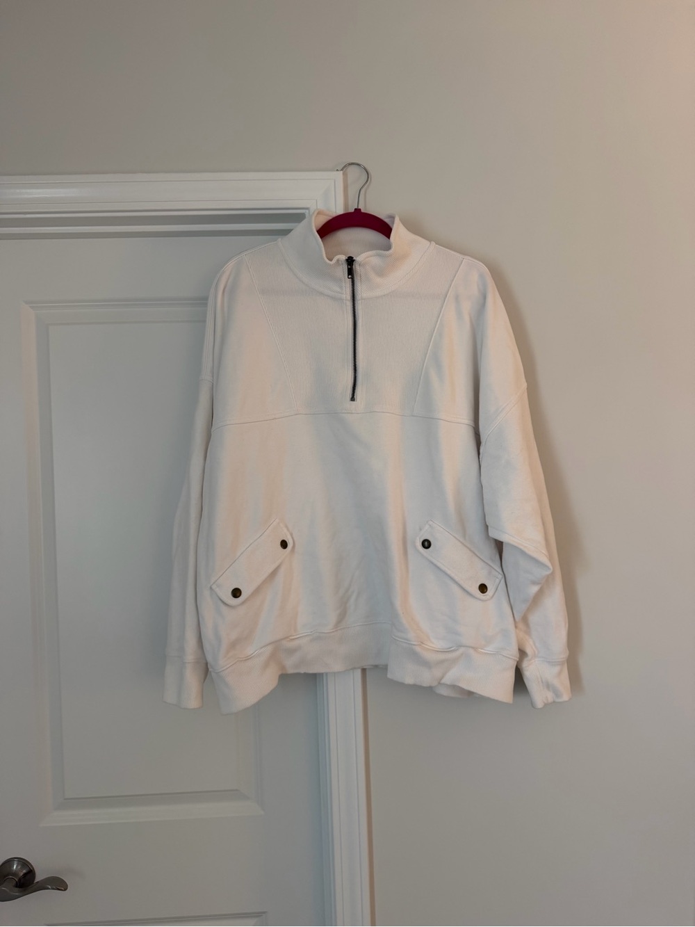 aerie White Half-Zip Funnel Neck Pullover